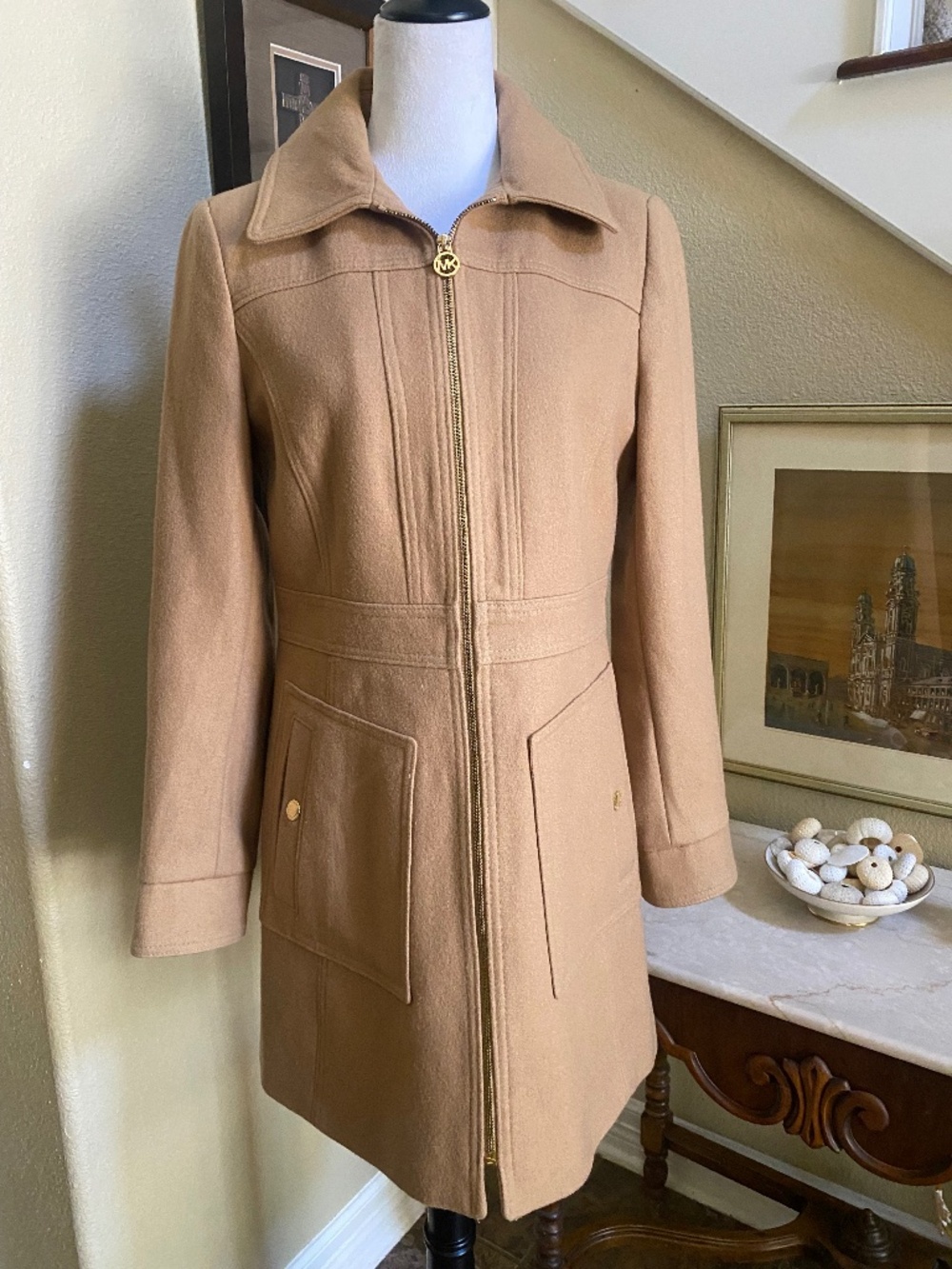 Michael Kors Women's Wool, Camel-Colored, Lined Coat w/o detachable hood Size M